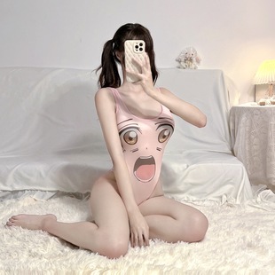 花俏情趣内衣表情脸二次元阿黑颜开裆免脱卡通泳衣死库水一件代发