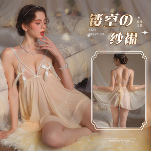 花俏情趣内衣蝴蝶纯欲后绑带透视纯欲撩人睡裙吊带情趣女睡衣代发
