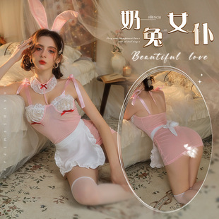 花俏新款情趣内衣可爱奶系纯欲兔女郎钢圈透视女套装制服诱惑代发