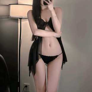 性感诱惑蕾丝透明女开档诱惑三点式女式情趣内衣开裆套装一件代发
