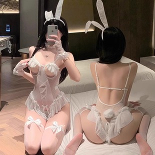 花俏情趣内衣女诱惑显瘦性感俏皮兔女郎开裆花边露胸透视睡衣制服