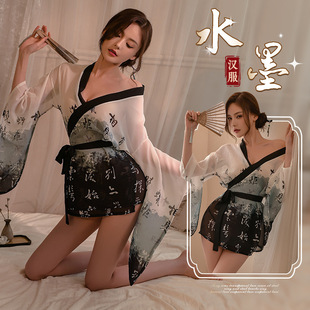 花俏性感日式和服睡衣雪纺睡袍女性感收腰蝴蝶系带套装女一件代发